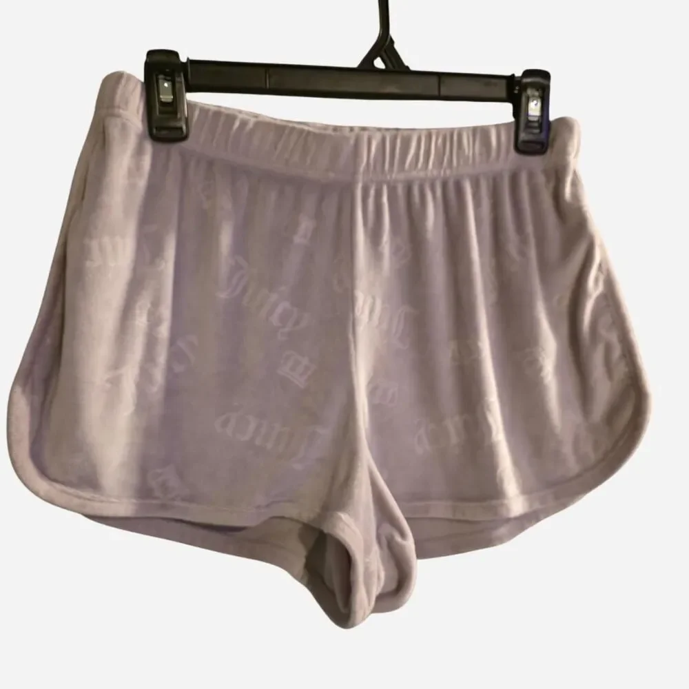 Juicy Couture Velour Sleep Shorts Lavender Lilac Embossed Crown Logo Y2K Lounge